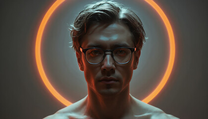 Young man struggling with social pressure and anger and prone to narcissistic traits with obsessive overconfidence, conceptual design