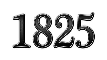 black metal 3d design of number 1825 on white background.