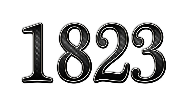 black metal 3d design of number 1823 on white background.