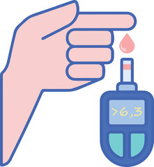 Diabetes. Measuring blood sugar levels. Glucose test. Glucometer with test strips. Determination of blood sugar levels. Vector image, icon. Insulin