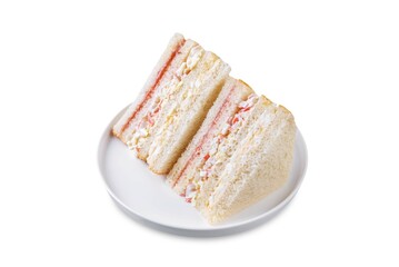 Crab sticks eggs potato salad sandwich on a white isolated background. Inkigayo sandwich