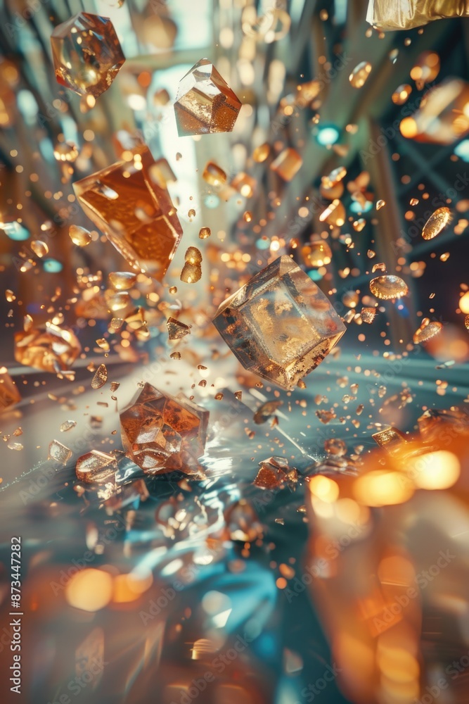 Aufkleber a scene of a large number of small cubes flying through the air. the cubes are scattered in various 