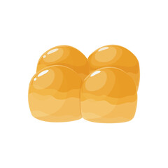 Tasty baked bread rolls in flat cartoon style. Sweet buns, brioche made with yeast dough, homemade and bakery product. Isolated food illustration for poster, banner, card, advertising
