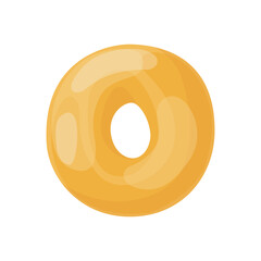 Bright bagel vector illustration in flat cartoon style. Wheat bread roll, donut baked with yeast dough. Isolated tasty food illustration for bakery poster, banner, card, advertising
