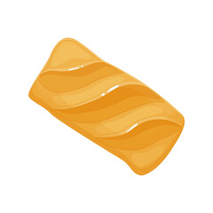 Wheat bread, ciabatta vector in flat bright cartoon style. Homemade pastry baked with yeast dough. Isolated food illustration for bakery poster, banner, card, advertising
