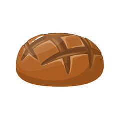 Loaf of whole grain, rye, wheat bread, homemade, baked of yeast dough. Food vector illustration in flat cartoon style, isolated for bakery poster, banner, card, advertising