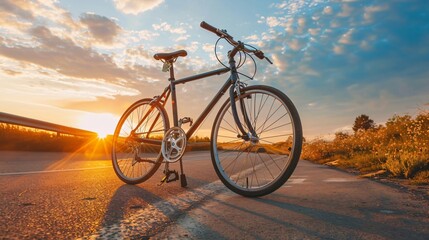 Fototapeta premium A sleek, modern bicycle on a clean, open road with a clear sky above