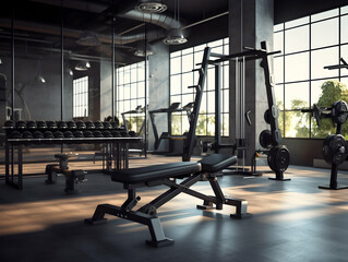 Fototapeta premium gym&nbsp;equipment, Workout on Gym Photo, Body Building, Fitness club, health and lifestyle, weight loss in gym, gym training, exercising in gym, sports Person running on treadmill in fitness club