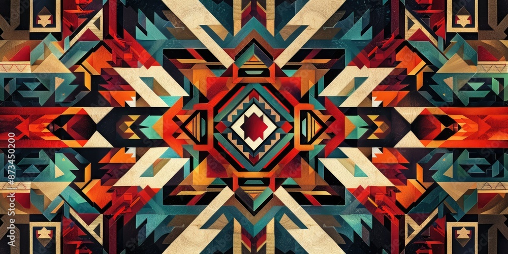 Poster artwork with vibrant abstract shapes and circles in red, yellow, and blue, creating a dynamic and co