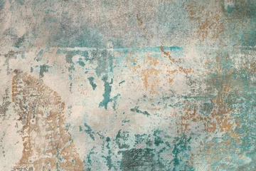 Wall murals Grunge beige, blue dirty canvas denim fabric stain grain texture background.