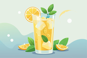 Glass of lemonade with lemons juice illustration 