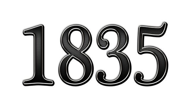 black metal 3d design of number 1835 on white background.