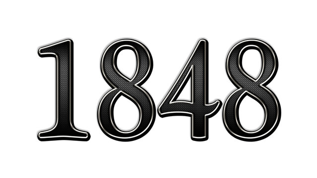 black metal 3d design of number 1848 on white background.