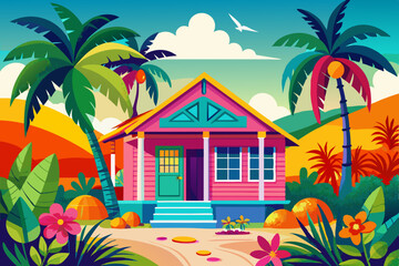 Beach shack house vector bamboo hut bar