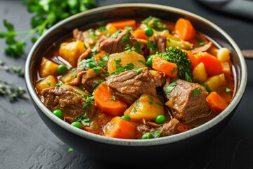 Tender Beef stew vegetables sauce. Meal recipe. Generate Ai