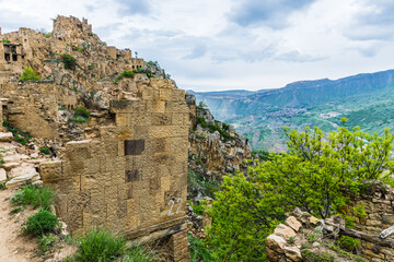 Ruins of the Caucasian mountain village of Gamsutl in Dagestan, Russia
