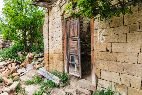 Ruins of the Caucasian mountain village of Gamsutl in Dagestan, Russia