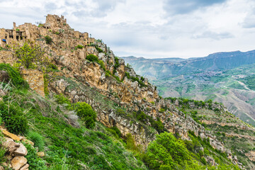 Ruins of the Caucasian mountain village of Gamsutl in Dagestan, Russia