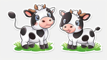 Obraz premium Cute cow cartoon for stickers, ready to print.