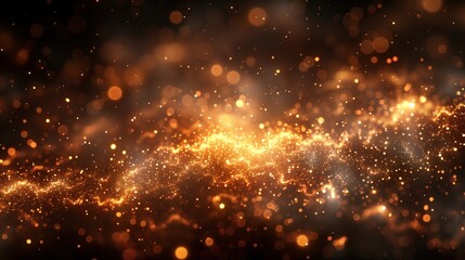 Fototapeta premium A close-up view of shimmering gold dust particles scattered on a dark black background, creating a blurred effect