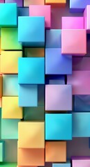 Colorful 3D blocks arranged in an abstract pattern creating a vibrant geometric background