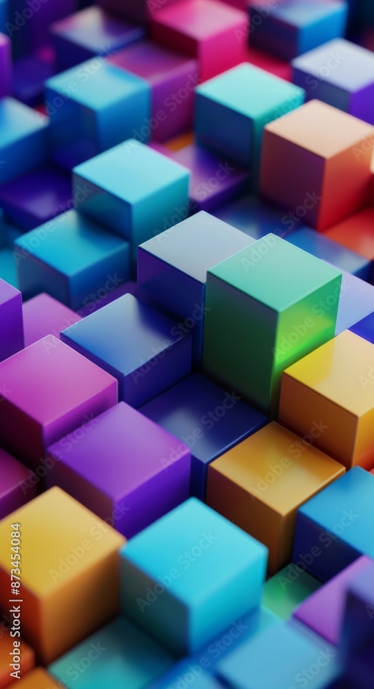 Poster colorful 3d blocks arranged in abstract pattern, vibrant geometric background