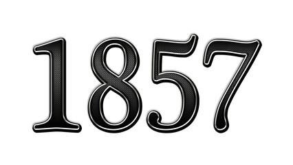 black metal 3d design of number 1857 on white background.