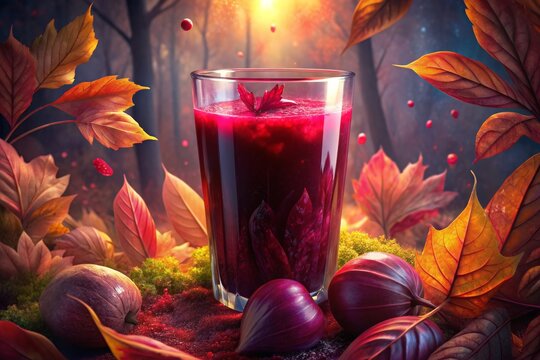 A glass of deep red autumnal elixir amidst a forest floor