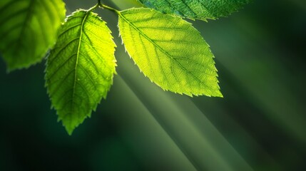 Sunlit Green Leaves with Veins Detail
