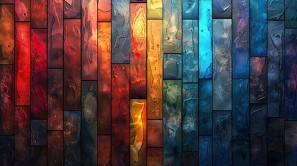 A colorful wooden wall with a rainbow of colors