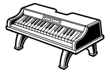 Piano keyboard line art balck and white