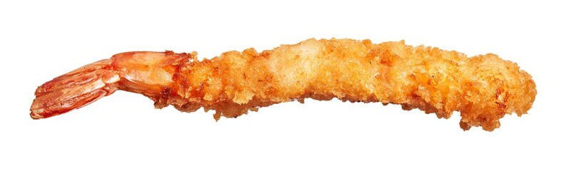 Crispy battered shrimp isolated on white background with fried seafood detail visible in high resolution.
