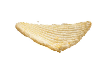 Crispy, single, ridged potato chip isolated on a white background, perfect for food-related advertising