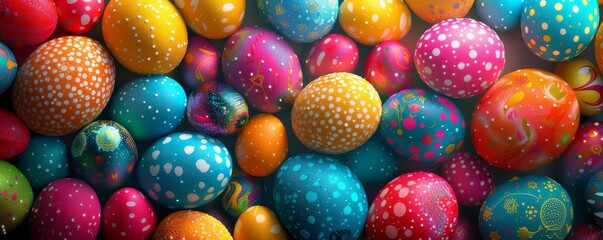 Fototapeta premium Colorful painted Easter eggs in variety of patterns and designs