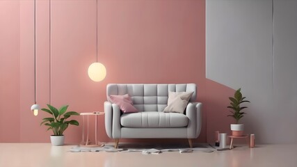 Obraz premium modern living room with sofa and pink walls