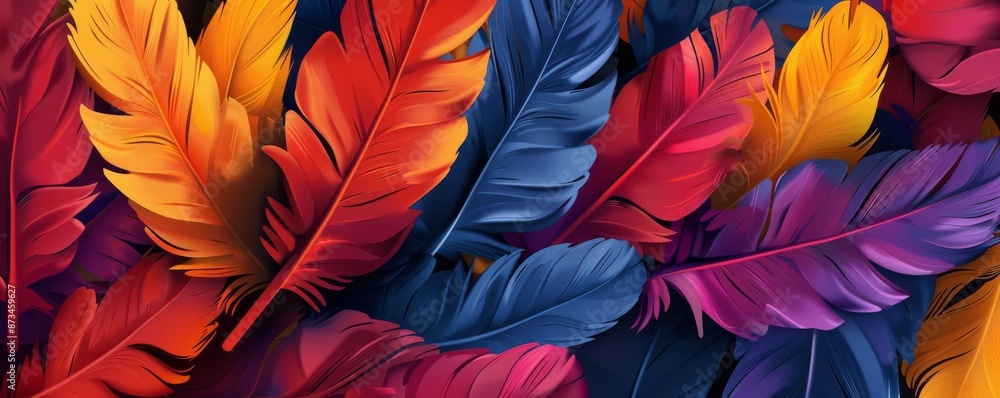 Poster colorful feathers in various shades creating a vibrant and artistic pattern