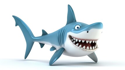 Obraz premium Friendly Cartoon Shark Character with a Big Smile on White Background
