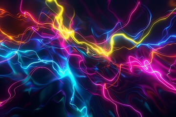 Abstract electric currents with vibrant glowing lines intersecting and flowing on a dark background, creating an energetic, pulsating visual.