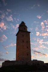 Torre de Hércules A Coruña lighthouse at sunset