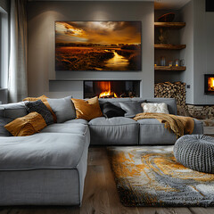 bioimmure view of stylish living room with retro bicycle coffee