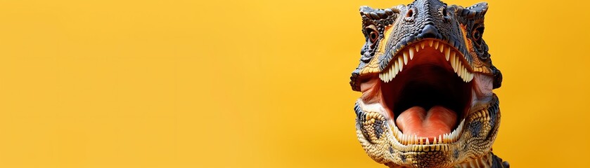 Obraz premium Dinosaur with a wide grin, yellow background
