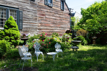 table and chairs in a garden