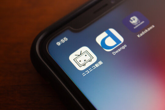 Vancouver, CANADA - Jul 4 2024 : Icons of Niconico Douga, Dwango and Kadokawa. Niconico was hit by a massive cyber attack on June 8, that disabled access to multiple servers and services