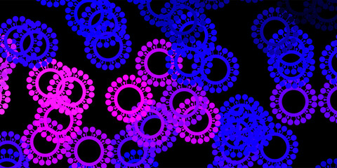 Dark purple, pink vector pattern with coronavirus elements.