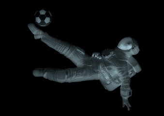 astronaut is playing soccer