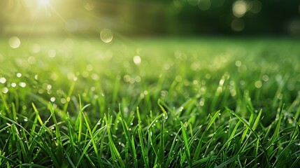 Fototapeta premium A field of green grass with a bright sun shining on it