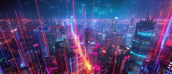 Obraz premium Neon Cityscape at Night with Glowing Lines