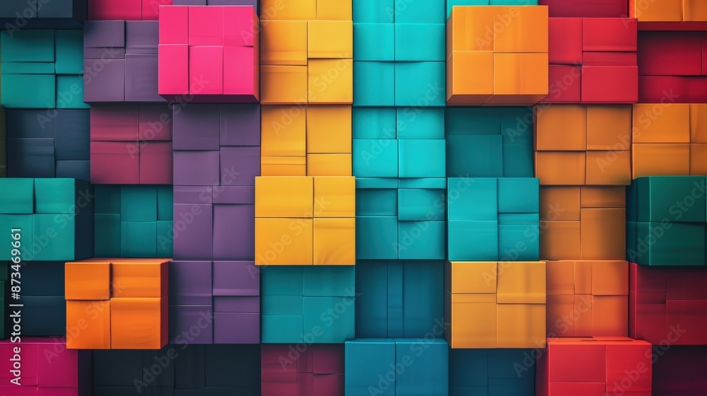 Poster a colorful wall made of blocks in various colors. the blocks are arranged in a way that creates a se