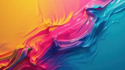 A colorful painting of a rainbow with a blue background. The painting is abstract and has a vibrant, energetic feel to it