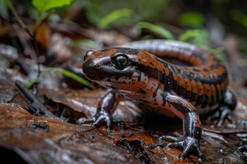 Obraz premium Eastern Red-backed Salamander, Macro,Left side view